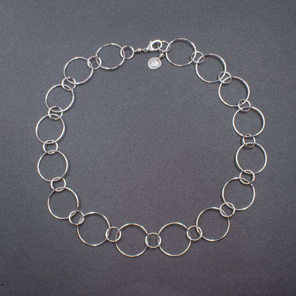 Top View of Chain Necklace in Sterling Silver with Large and Small Round Links