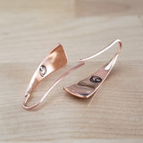 Back Views of Triangle-Shaped Dangle Earrings in Copper Stamped with Large Spirals