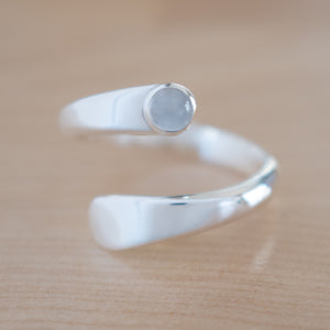 Front View of the Moonstone and Sterling Silver Adjustable Ring with One Stone