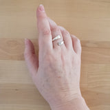 Hand of Woman Wearing the Moonstone and Sterling Silver Adjustable Ring with One Stone