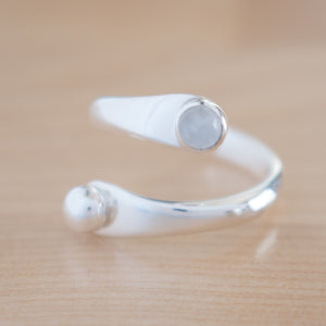 Front View of the Moonstone and Sterling Silver Adjustable Ring with One Stone and One Granule