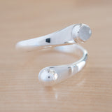 Side View of the Moonstone and Sterling Silver Adjustable Ring with One Stone and One Granule