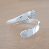 Side View of the Moonstone and Sterling Silver Adjustable Ring with One Stone