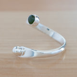 Side view of the Nephrite Jade and Sterling Silver Adjustable Ring with One Stone and One Granule