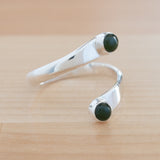 Side view of the Nephrite Jade and Sterling Silver Adjustable Ring with Two Stones