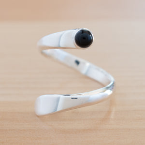 Front view of the Onyx and Sterling Silver Adjustable Ring with One Stone