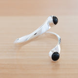 Side view of the Onyx and Sterling Silver Adjustable Ring with Two Stones