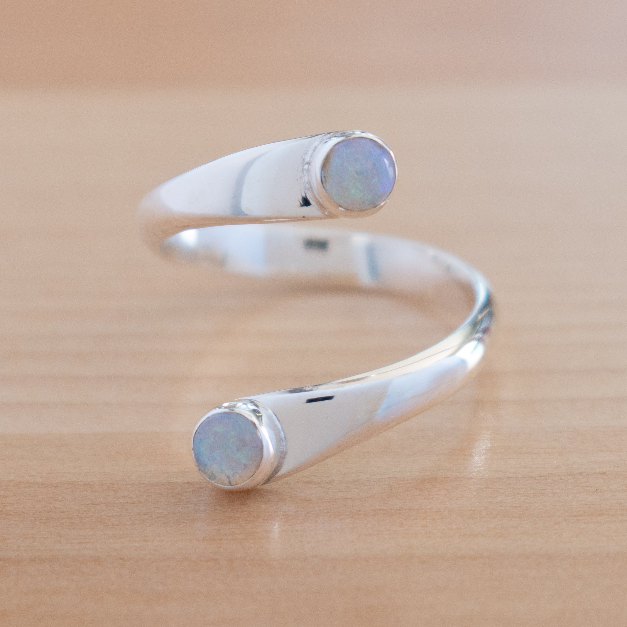 Opal and Sterling Silver Adjustable Ring with Two Stones