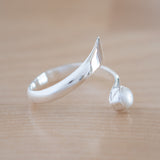Side View of Pearl and Sterling Silver Adjustable Ring with One Stone