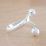 Side View of Pearl and Sterling Silver Adjustable Ring with Two Stones