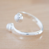 Side View of Pearl and Sterling Silver Adjustable Ring with Two Stones