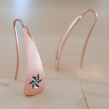 Front and Side Views of Triangle-Shaped Dangle Earrings in Copper Stamped with Pinwheels