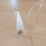 Front and Side Views of Triangle-Shaped Dangle Earrings in Sterling Silver Stamped with Pinwheels