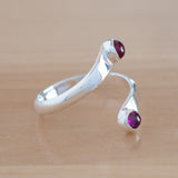 Side view of the Ruby and Sterling Silver Adjustable Ring with Two Stones