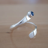 Side View of the Sapphire and Sterling Silver Adjustable Ring with One Stone