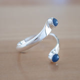 Side view of the Sapphire and Sterling Silver Adjustable Ring with Two Stones