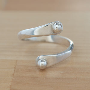 Front view of the Sterling Silver Adjustable Ring with Two Granules