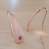 Front and Side Views of Triangle-Shaped Dangle Earrings in Copper Stamped with Small Flowers