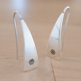 Front Views of Triangle-Shaped Dangle Earrings in Sterling Silver Stamped with Small Flowers