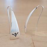 Front and Side Views of Triangle-Shaped Dangle Earrings in Sterling Silver Stamped with Sprouts