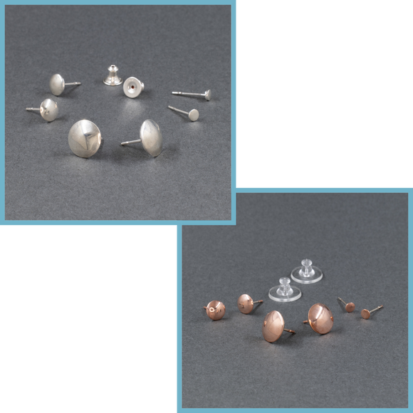 Sets of three stud earrings in three different sizes available in sterling silver or copper from Capulin Creations