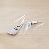 Back Views of Triangle-Shaped Dangle Earrings in Sterling Silver Stamped with Sunrays