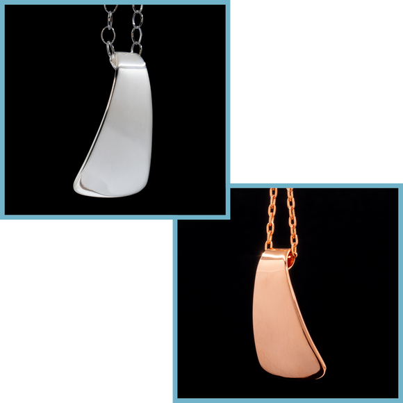 Front views of the Triangle Pendant Necklace available in sterling silver or copper from Capulin Creations
